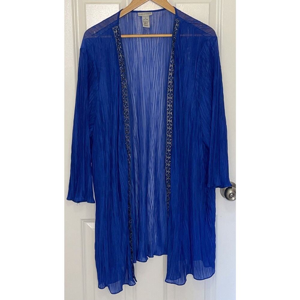 CATHERINES 3/4 SLEEVE EMBROIDERED SHEER OPEN FRONT CARDIGAN Size 3X (26/28W) - Picture 6 of 10